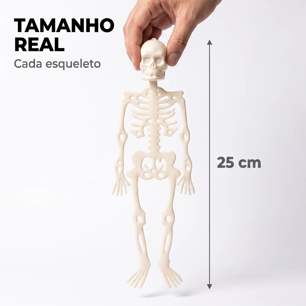 Kit 2 Esqueletos Plástico 25cm Enfeite Halloween Decoração