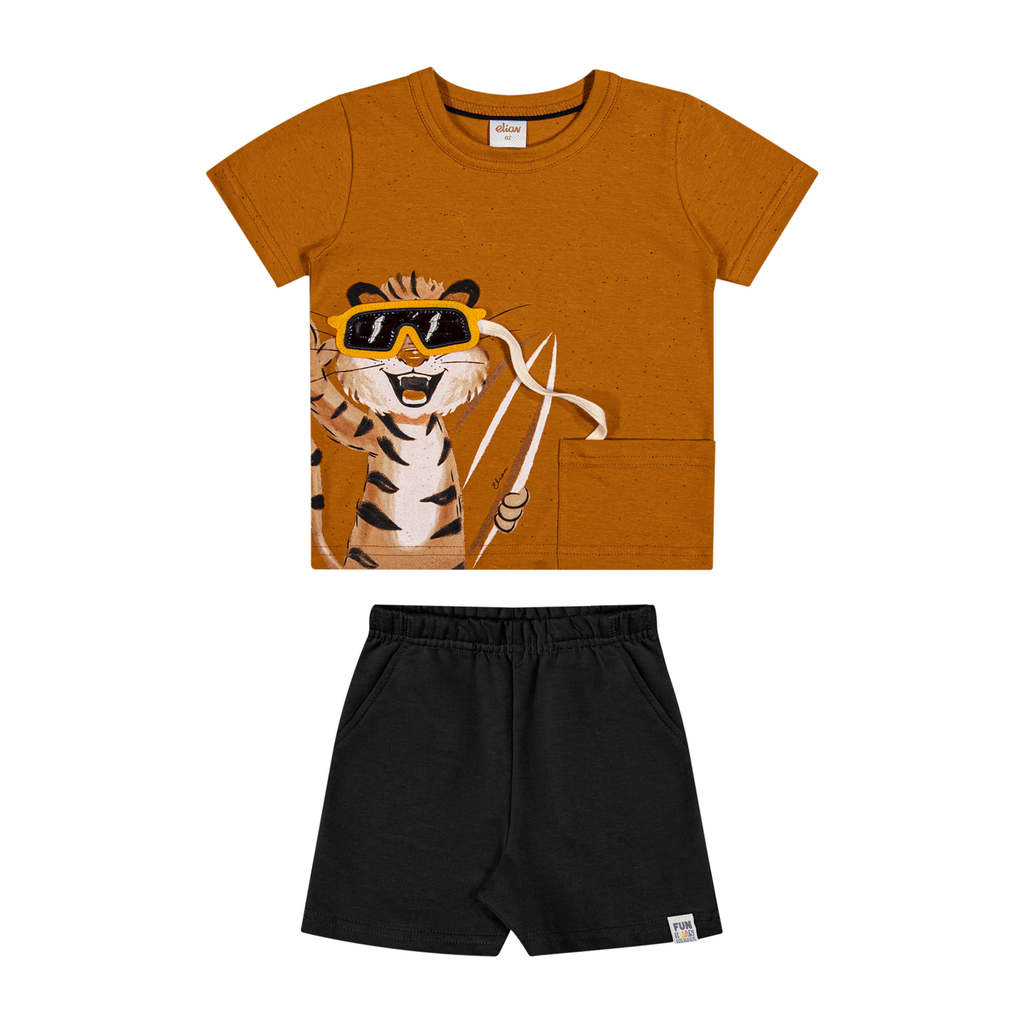 Conjunto Infantil Menino Tigre Interativo Elian Marrom