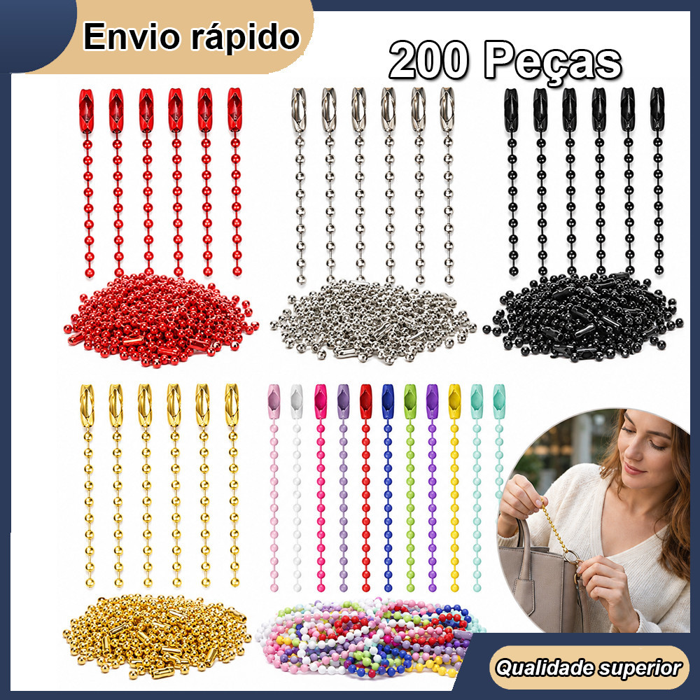 Kit 200 Correntes de Bolinhas  2,4mm x 10cm Para Chaveiro DIY Dog Tag Cartão e Pingente Acessórios Para Tags