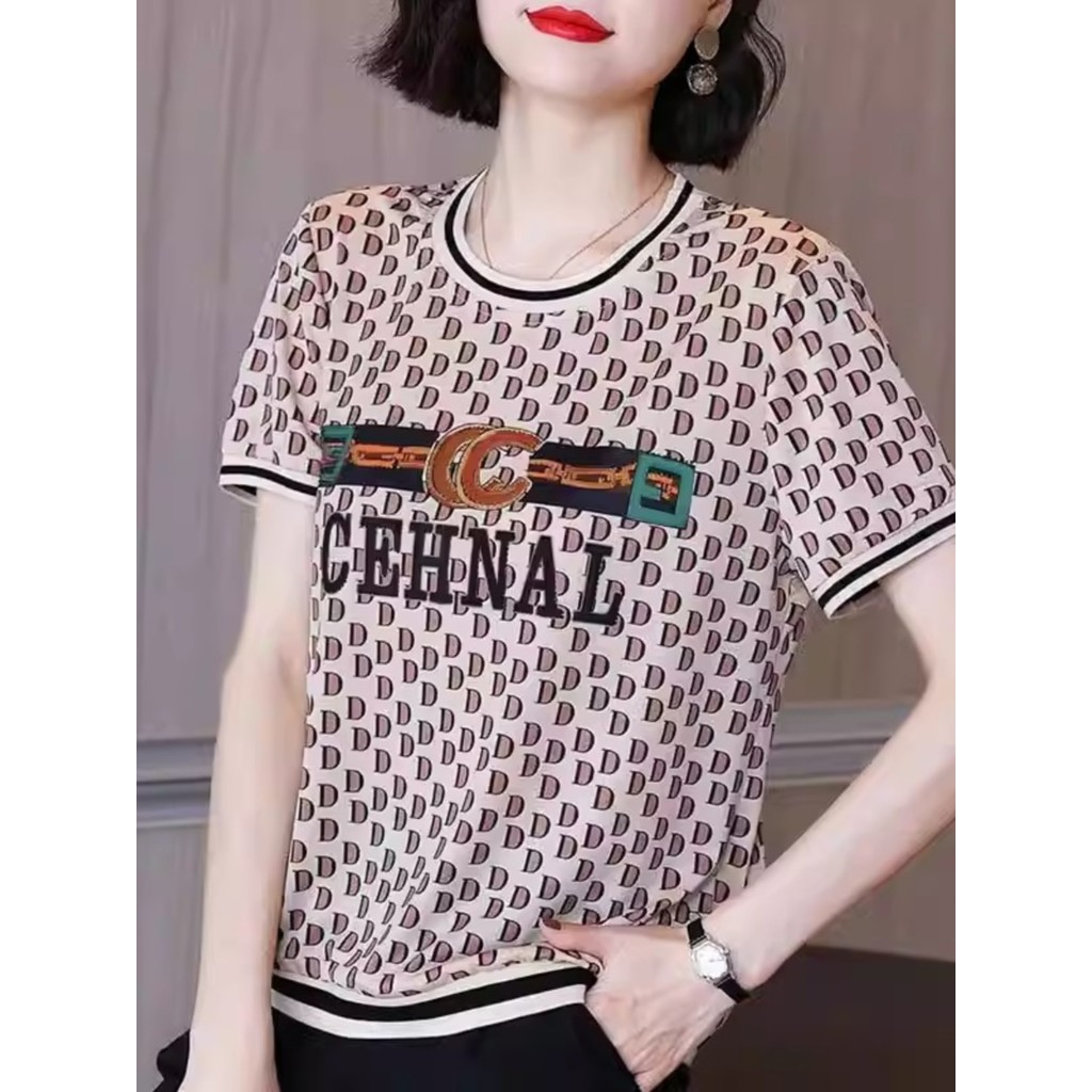 Novo estilo gordura mm camiseta de manga curta tamanho grande meia-idade mãe idosa vestido de verão solto mais magro olh