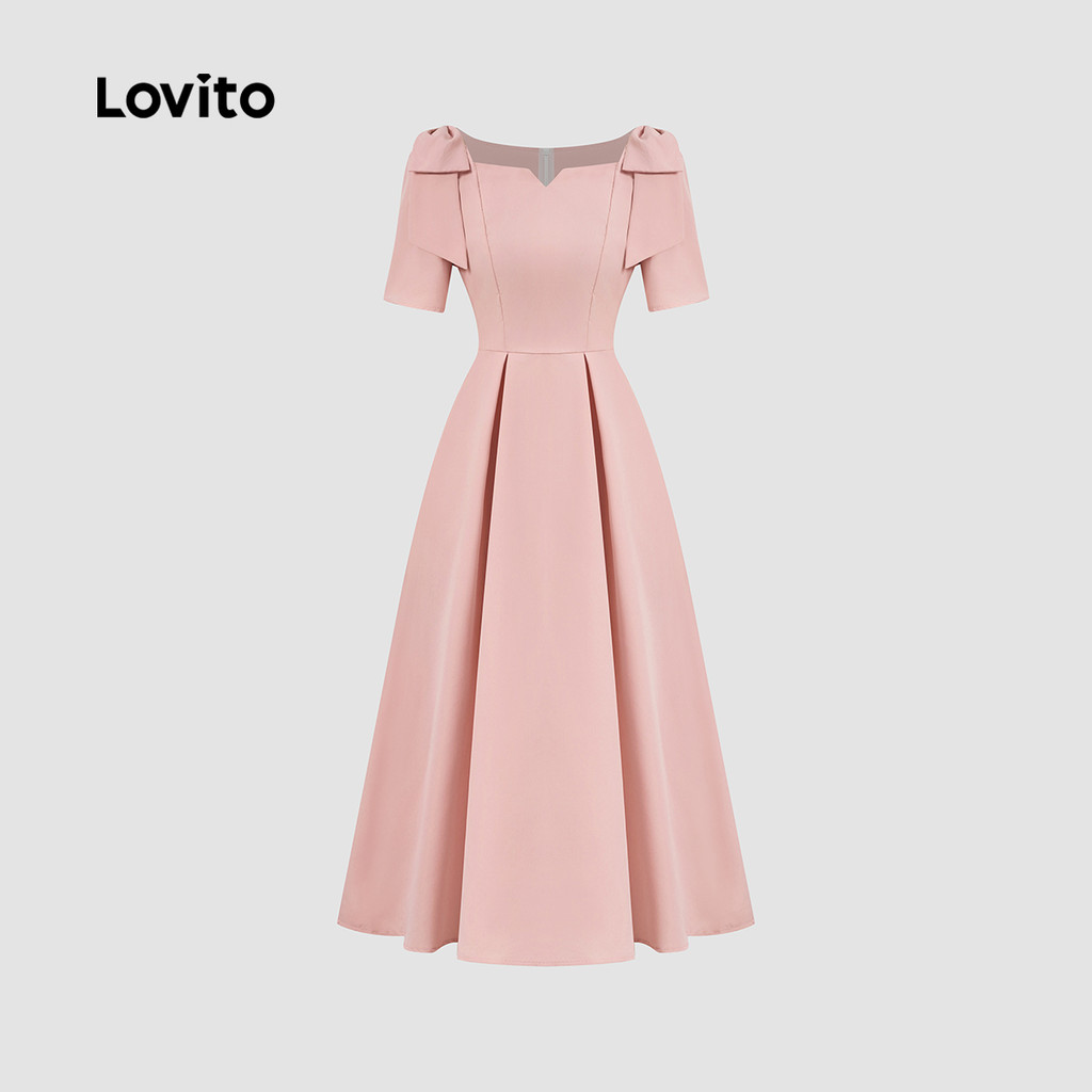 Lovito Midi Elegante Vestido Rosa Primavera/verão Feminino com Laço e Pregas L172ED1166 · foto 2