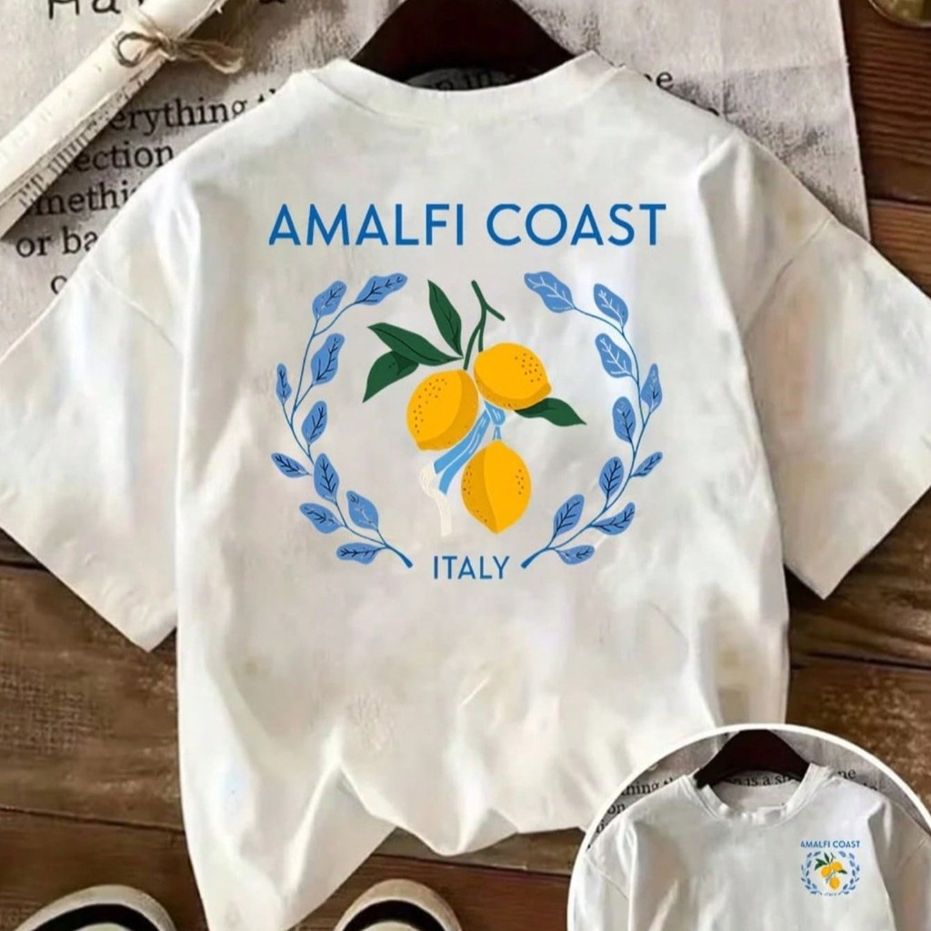 Camiseta Feminina Moderna 100% Algodão Manga Curta Gola Redonda Confortável Leve Casual Estampada com: Coast Italy