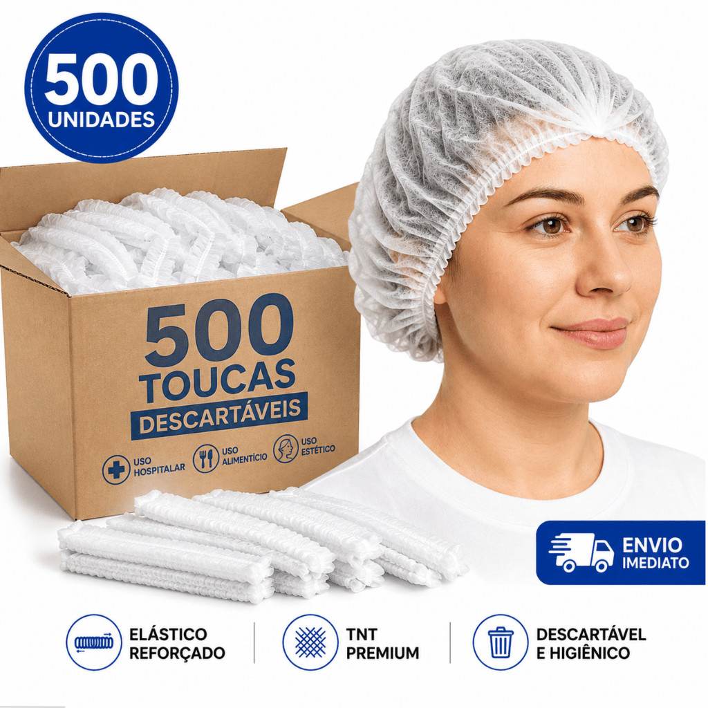 Kit 500/400/300 Touca Descartável Tnt Sanfonada Branca Elástico Reforçado Cozinha Hospitalar