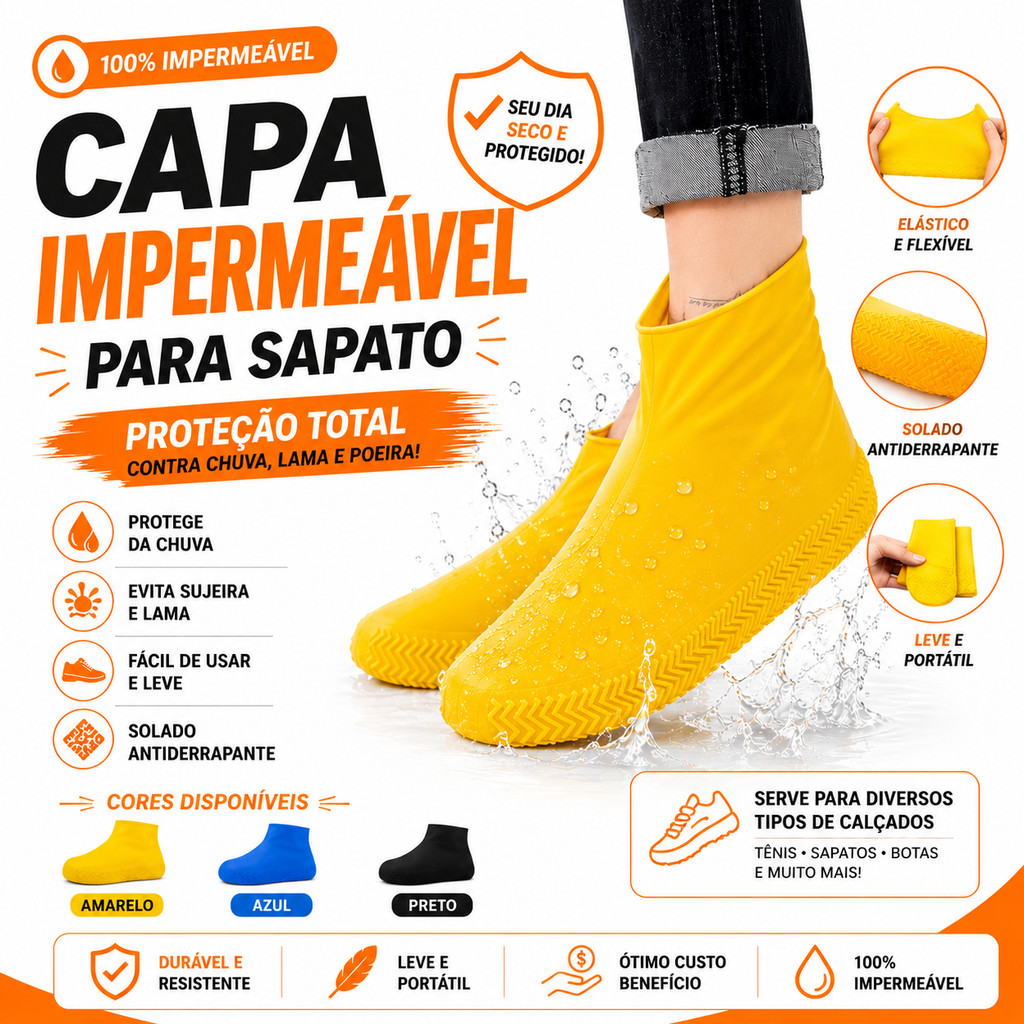 Capa Protetora de Silicone Impermeável e Antiderrapante para Calçados | Reutilizável e Resistente