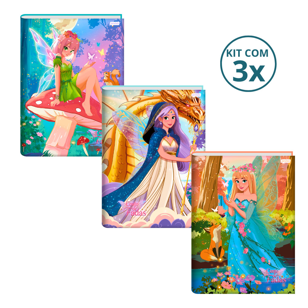 Kit Com 03 Cadernos Brochura 80 Folhas Fada - Jandaia