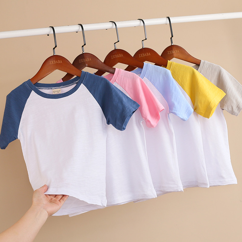 Crianças crianças puro algodão costura camiseta de manga curta estilo verão roupas infantis meninos meninas japonês meia