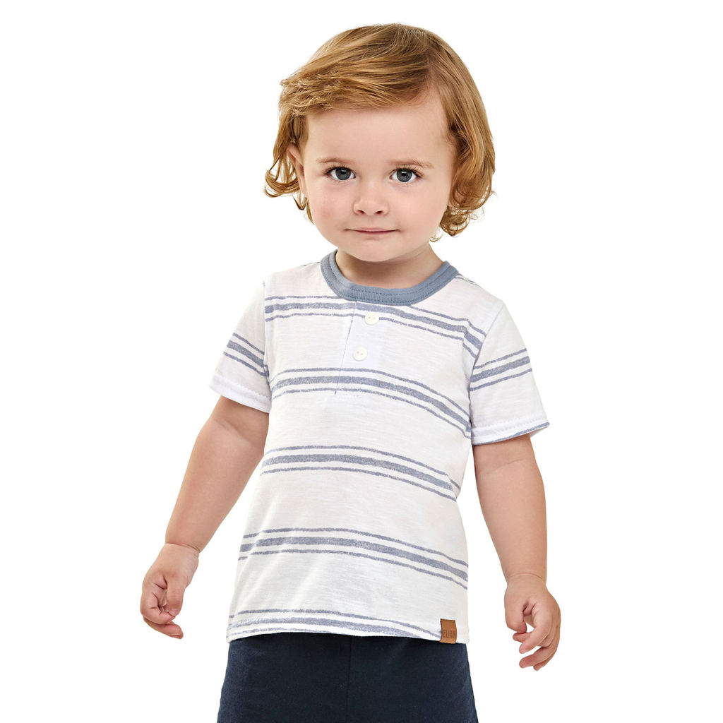 Camiseta Bebê Menino Malha Flamê Listrada Elian Branco
