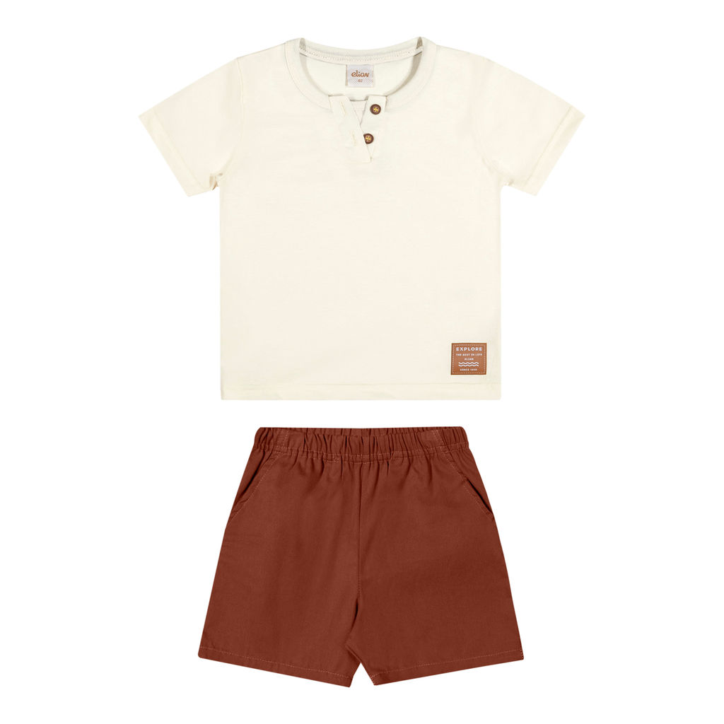 Conjunto Curto Infantil Menino Casual Elian Bege — imagem 2 de 2