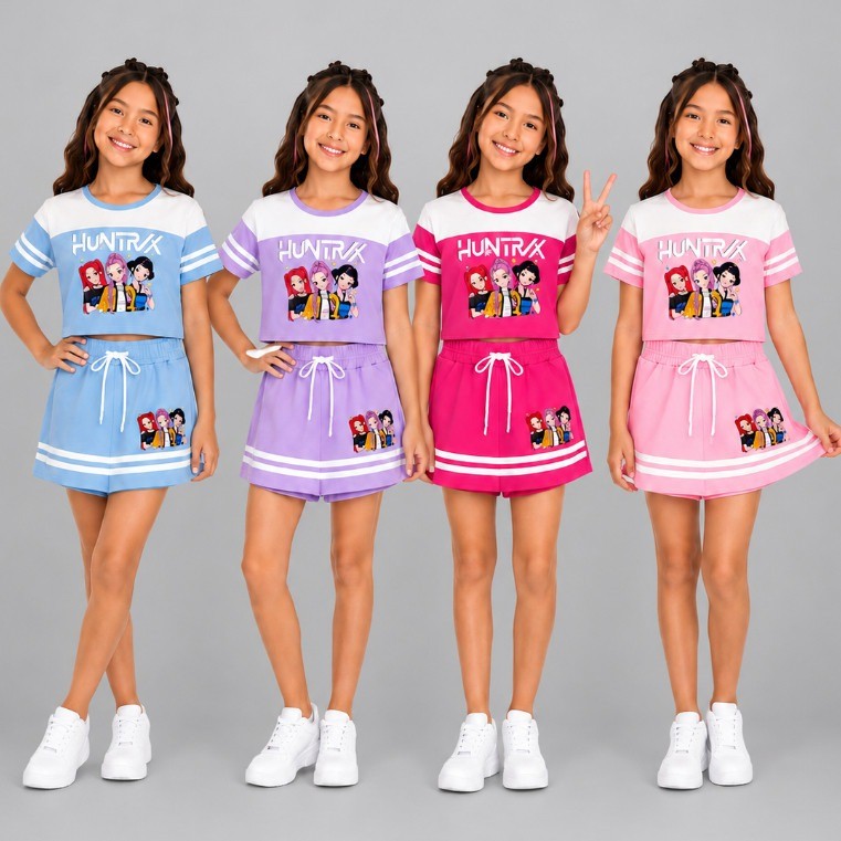 Conjunto Menina Blogueirinha Cropped Short Saia Roupa Feminina Infantil Look Fashion Moda Infantil Estilosa HX