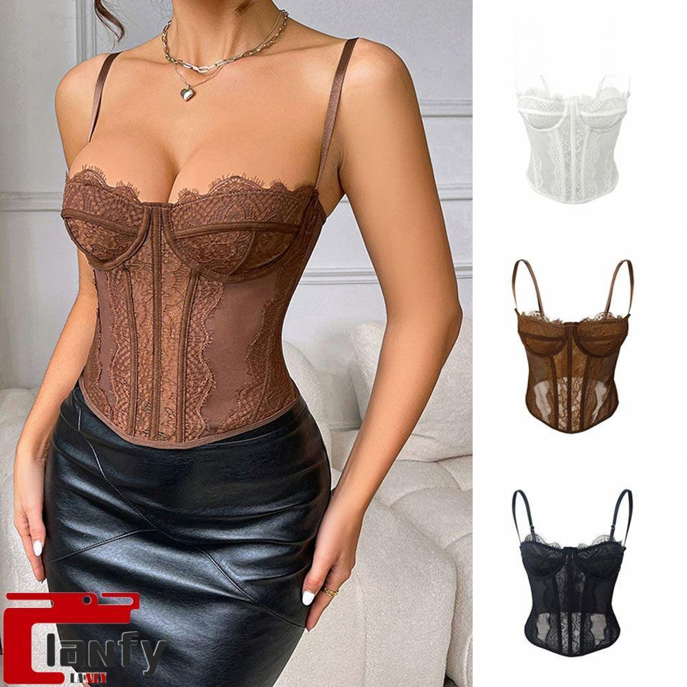 LANFY Camisola De Renda , Espartilho Oca Transparente , Regata Streetwear Sem Mangas , Tops Curtos Primavera Verão