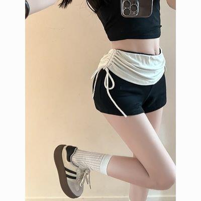 Nádegas contraste cor quente estilo menina 2025 estiramento costura cintura alta plissado calças casuais Shorts feminino