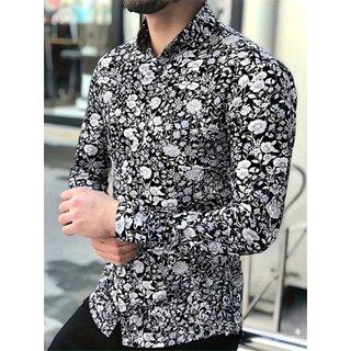 Novas Camisas Masculinas, Camisa Elástica de Manga Longa, Camisa Casual Fashion, Camisa Estampada Estilo Europeu e Ameri