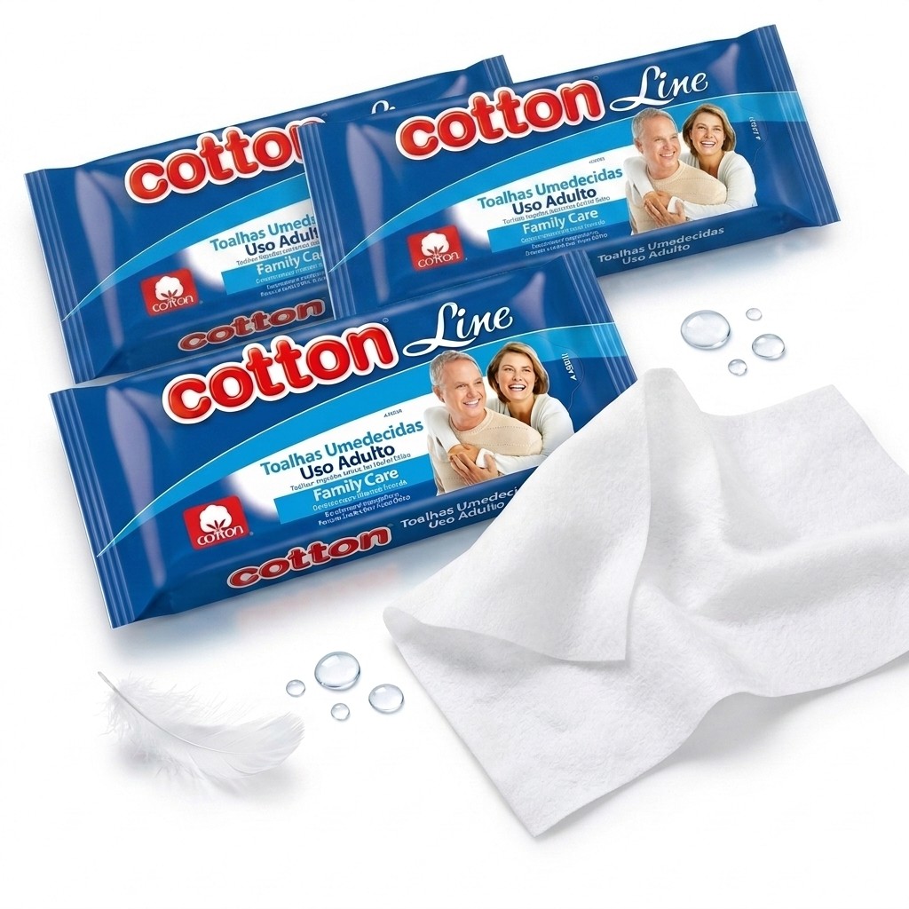 Kit 3 Pacotes Toalha Lenço Umedecido Extra Grande Cotton Line Premium Adulto Idoso Geriatrica