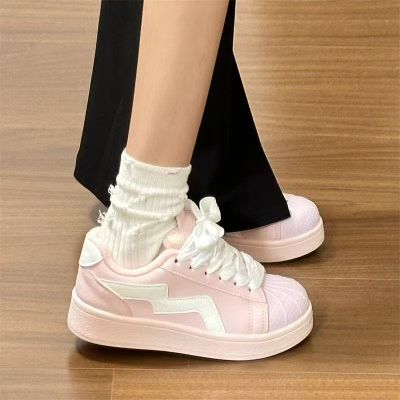 Nicho rosa concha Toe primavera Design pão sapatos femininos 2025 novo estilo All-Match estudante sapatos esportivos cas