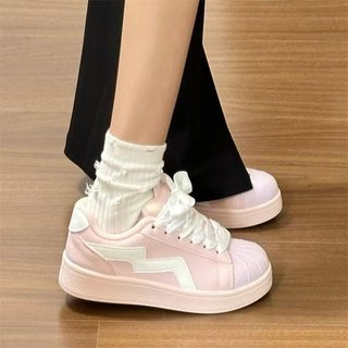 Nicho rosa concha Toe primavera Design pão sapatos femininos 2025 novo estilo All-Match estudante sapatos esportivos cas