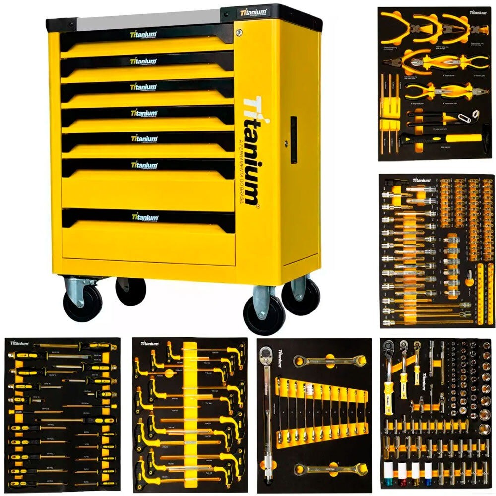 Carrinho para ferramentas com 7 gavetas e 258 ferramentas - Work Station Titanium