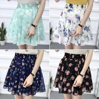 Calça Saia Curta de Chiffon Floral Fresco Estilo Coreano Verão 2026 Cintura Alta Elástica Modeladora FVDV