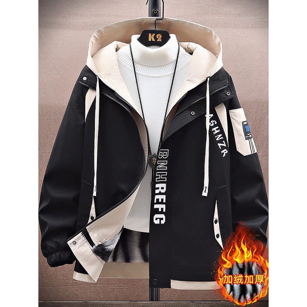 Jaqueta falsa com capuz de duas peças masculina outono inverno juventude Street Wear cordeiro velo algodão acolchoado ja