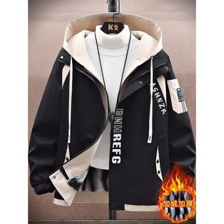 Jaqueta falsa com capuz de duas peças masculina outono inverno juventude Street Wear cordeiro velo algodão acolchoado ja