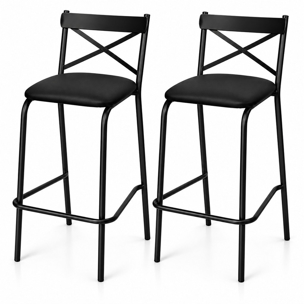 Kit 2 uni Banqueta Banco Alto Preto com Encosto para Balcão Cozinha Bancada e Área Gourmet