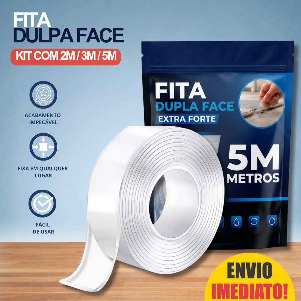 Kit Fita Dupla Face Transparente Adesiva Mágica Nano Tape Super Forte Lavável Gel Auto Colante 2M/3M/5M