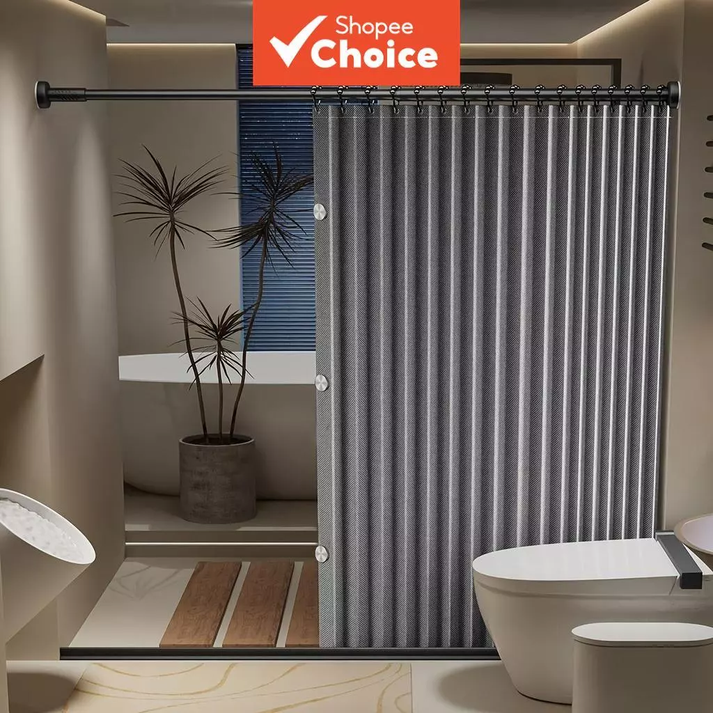 Divisor de Banheiro Pequeno para Separação Seca e Úmida, Cortina de Chuveiro Magnética Impermeável com Dobradiça, Sem — imagem 1