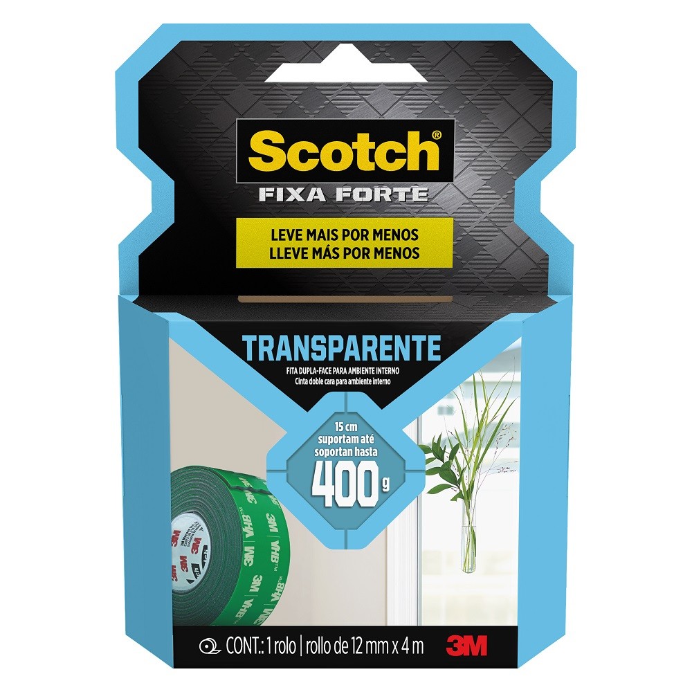 FITA DUPLA FACE FIXA FORTE 3M 12MM X 4M TRANSPARENTE