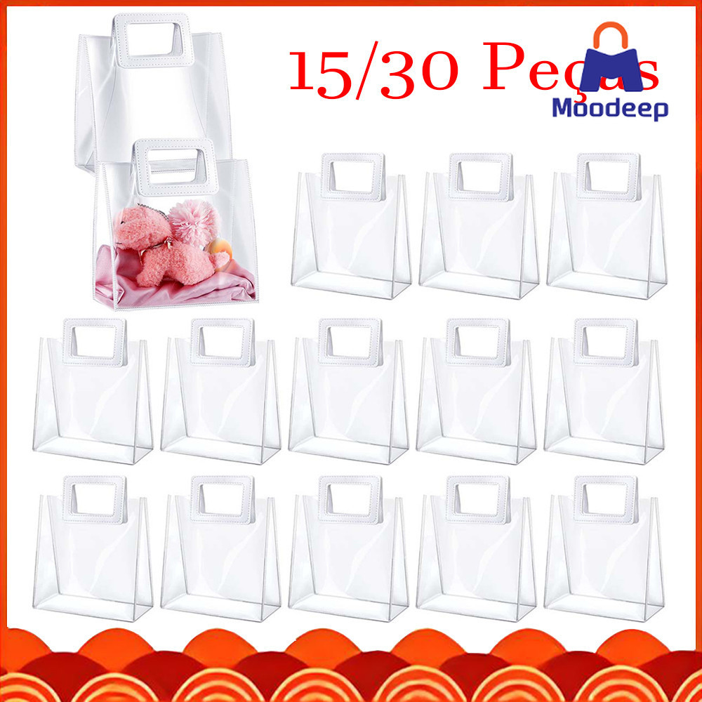 23 x 23 x 10 cm, 15/30 pacotes de saco de presente transparente com alça saco de festa de plástico transparente de PVC