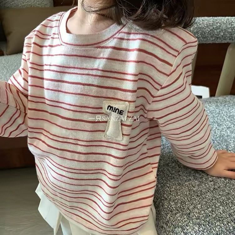 Meninas outono listrado tridimensional camiseta moda coreano crianças bebê manga comprida topo