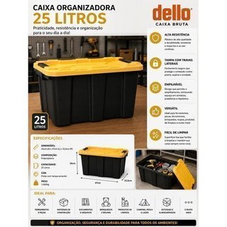 Caixa Organizadora Preta Alta Resistencia Tampa Segura Capacidade 25 Litros Armazenamento Domestico Profissional