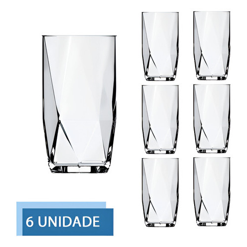 Jogo 6 Copos Topázio Vidro Long Drink Nadir Figueiredo 360ml