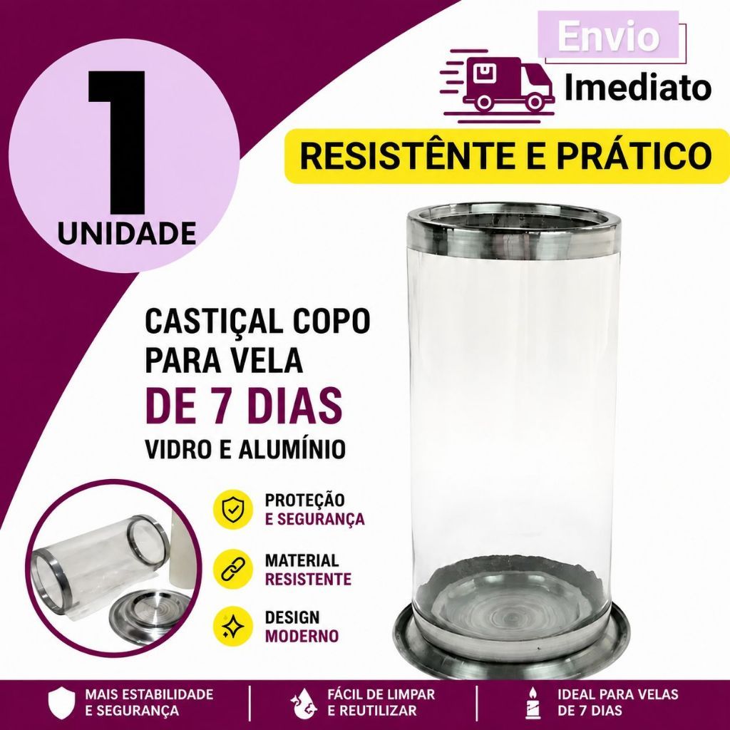 Copo Para Vela Suporte De 7 Dias Vidro Alumínio - ZP7