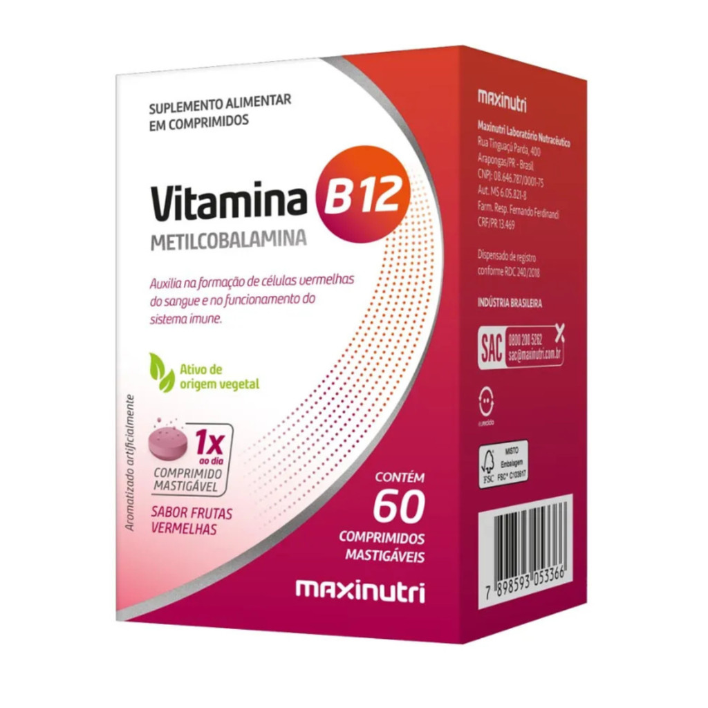 Vitamina B12 Maxinutri 60 Comprimidos Mastigáveis