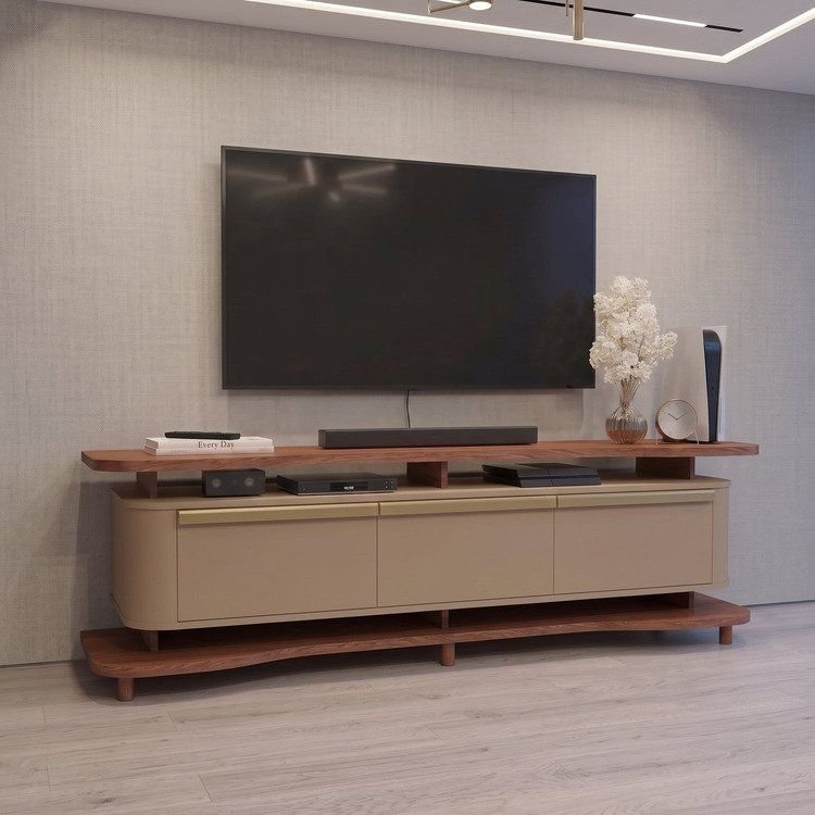 Rack para TV até 75 Polegadas 180cm Pés em Madeira Maciça Guarapari Marrom Fendi/Freijó Fendi/Freijó