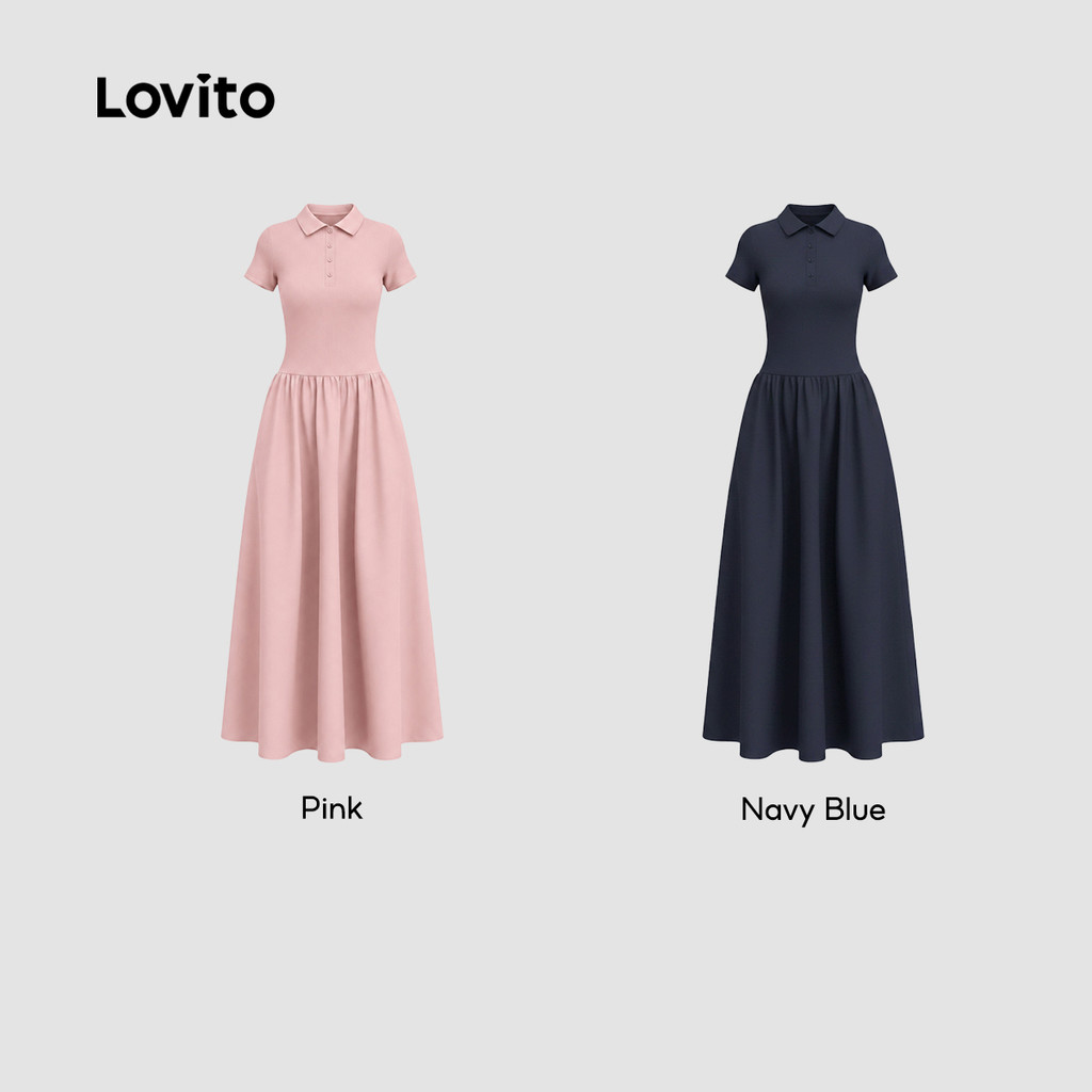 (Casual) Lovito Vestido de Primavera/verão Azul-marinho com Estrutura de Costura de Tecido L152ED023