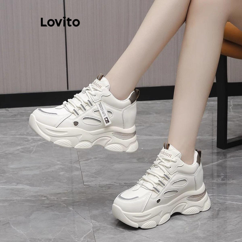 (Trendy) Lovito Sapatos casuais lisos para pai tênis respirável para mulheres LFA67248