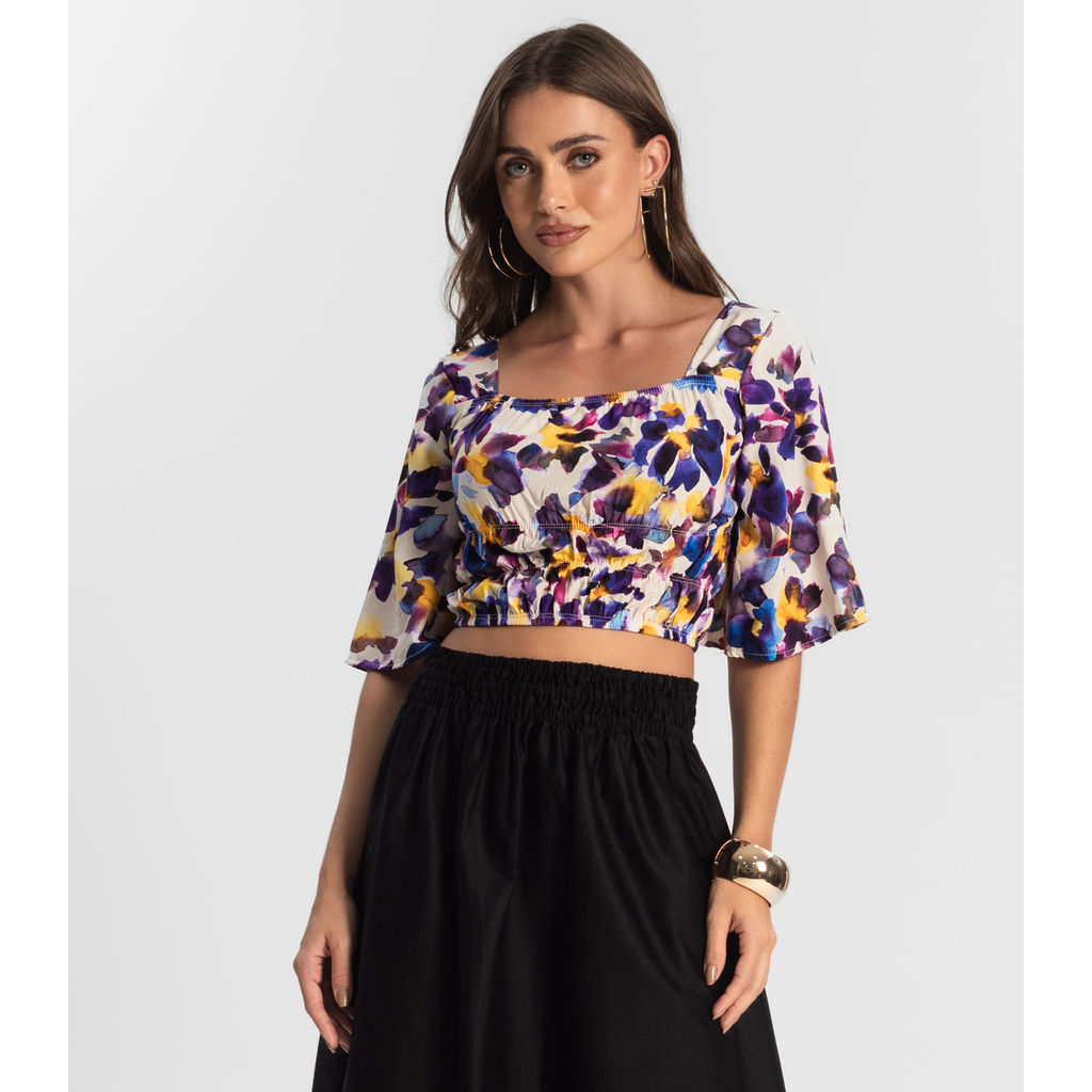 Blusa Cropped Feminina Estampada Endless Roxo