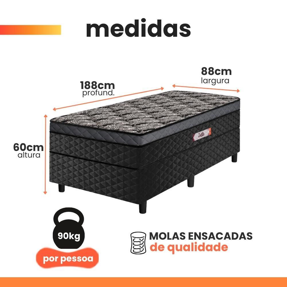 Cama Box Solteiro Conjugada Molas Ensacadas Delta 88x188x60cm Cinza / Preto Hellen · foto 2