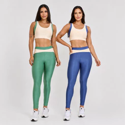 Conjunto Top + Legging Micro Canelado com Recortes Contrastantes Esporte Casual