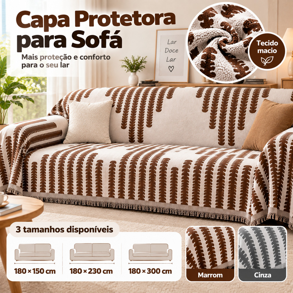 Capa para Sofá Antiderrapante Antirriscos de Gato Manta Protetora em Chenille para Pets 180x150/230/300cm