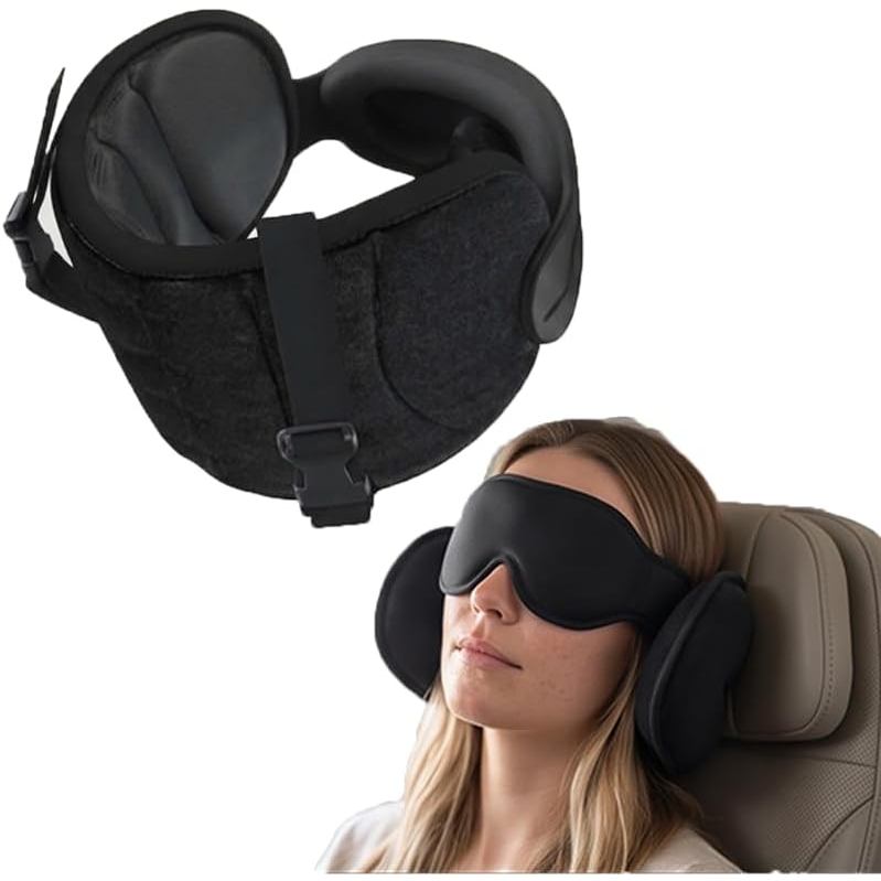 Almofada de viagem Avernio com suporte para o pescoço e máscara para os olhos.