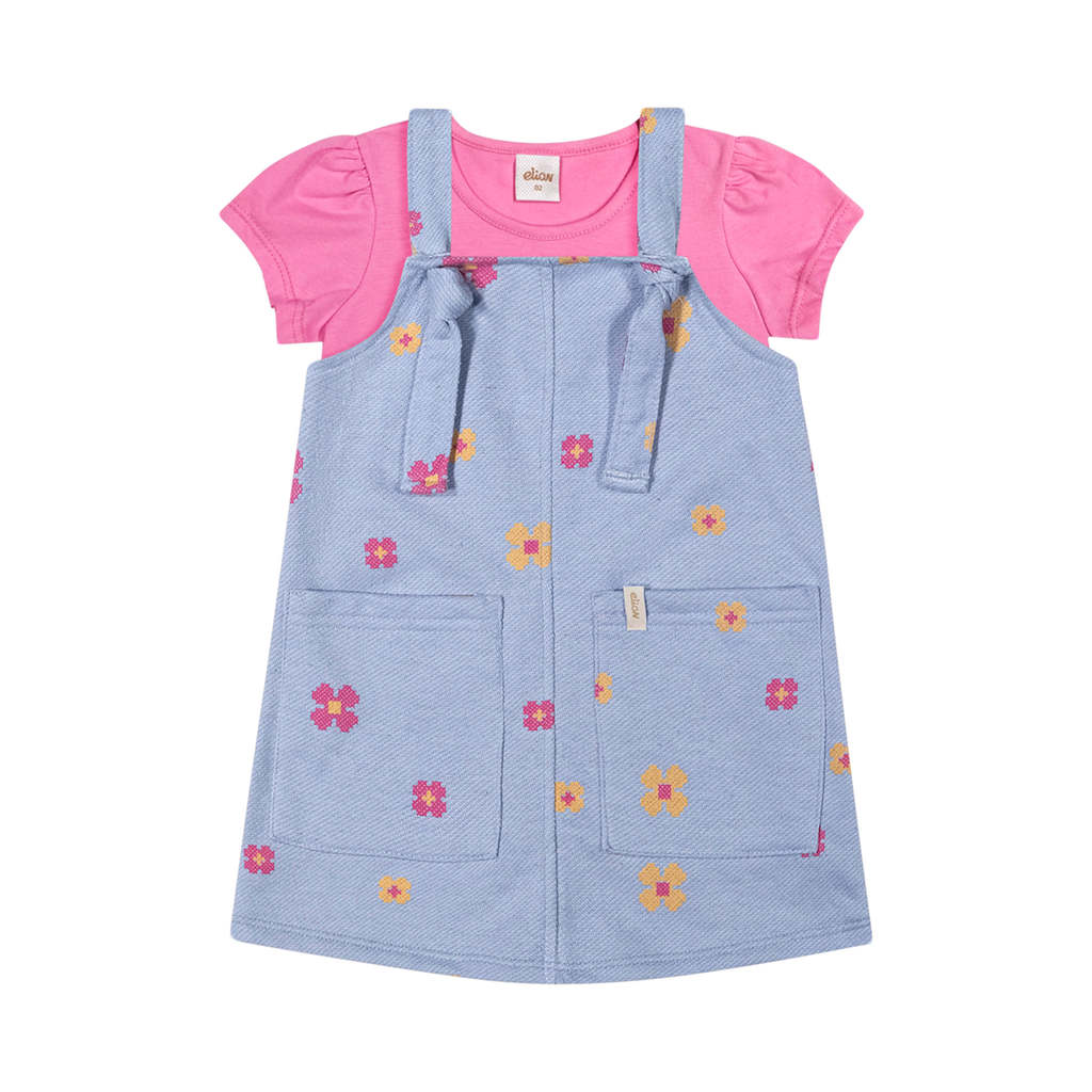 Conjunto Infantil Menina Floral Bolsos Elian Rosa