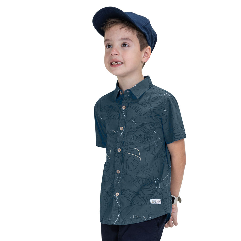 Camisa Infantil Estampada Em Popeline Trick Nick Azul