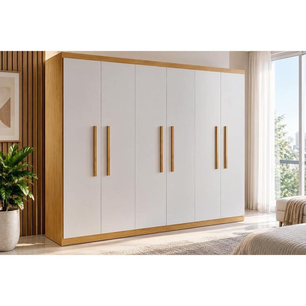 Guarda Roupa Casal 6 Portas e 2 Gavetas Espanha Naturale/Off White - Rufato