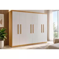 Guarda Roupa Casal 6 Portas e 2 Gavetas Espanha Naturale/Off White - Rufato
