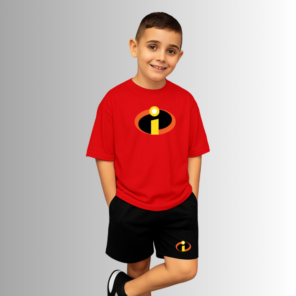 Conjunto Kit Infantil Juvenil Camiseta + Short Moletinho Estampada DTF Os Incrivel Confortável Moderna Exclusiva Premium