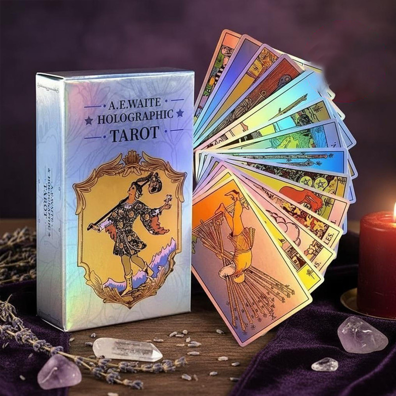 Baralho de cartas de tarô clássico com cartas holográficas e baralho Waite, ideal para iniciantes XDBV