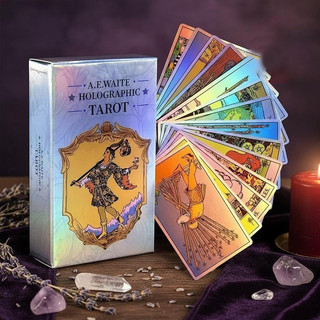 Baralho de cartas de tarô clássico com cartas holográficas e baralho Waite, ideal para iniciantes XDBV
