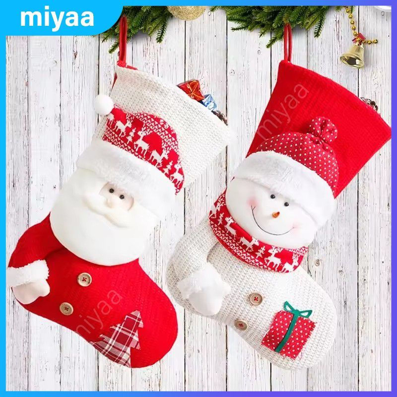 Meias de tricô grandes com tema natalino, em vermelho e branco, com estampa do Papai Noel, para decorar a lareira, embal