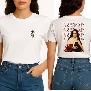 Camiseta Feminina Estampa Católica Fé Santa Teresinha Estilosa Básica